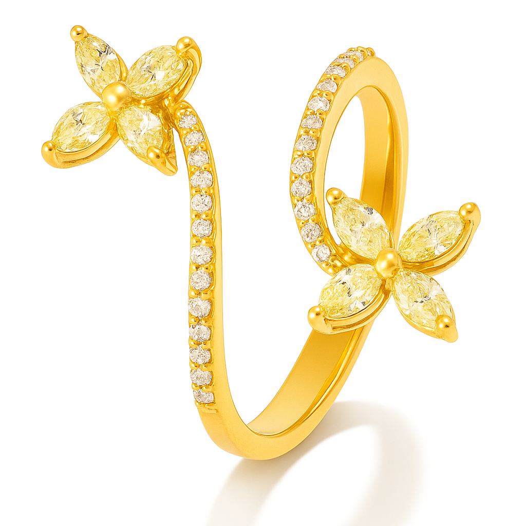 0.45 CT Yellow Diamond Flower Ring