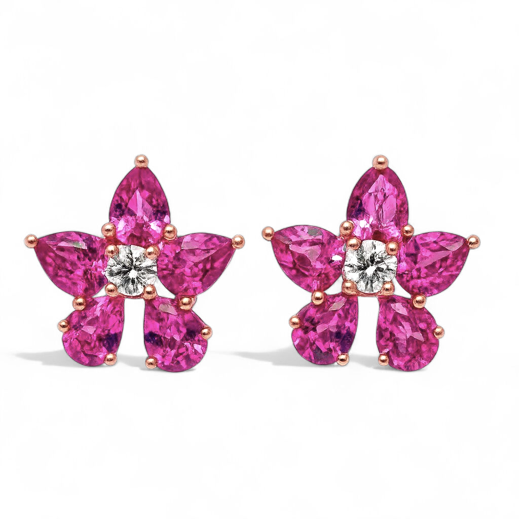 2.59 CT Vibrant Pink Sapphire Flower Earrings
