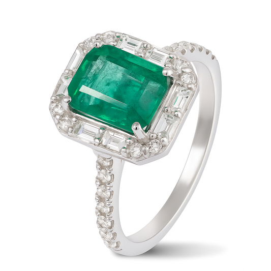 Emerald and Diamond Halo Ring