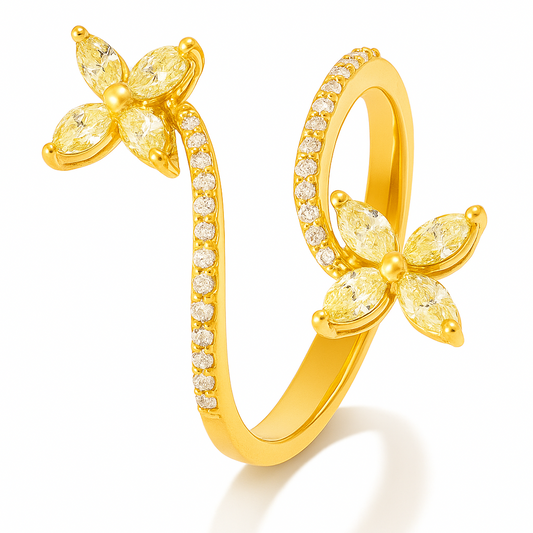 0.45 CT Yellow Diamond Flower Ring