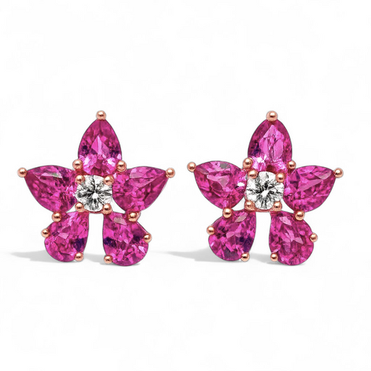 2.59 CT Vibrant Pink Sapphire Flower Earrings