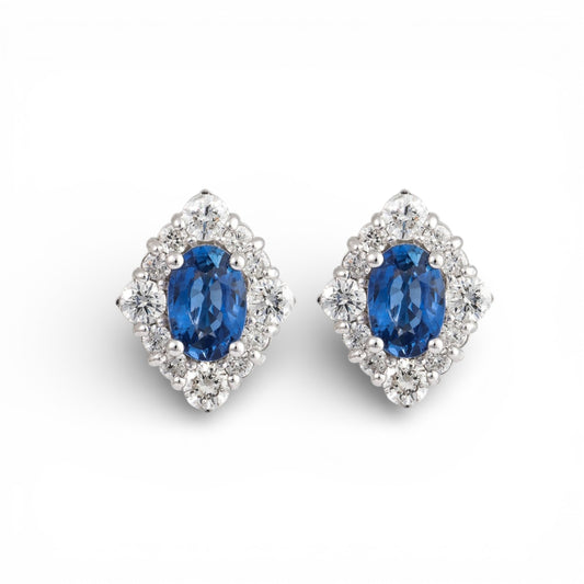 1.94 CT Sapphire Diamond Halo Earrings
