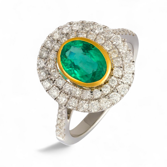 2.01 CT Emerald and Diamond Halo Ring
