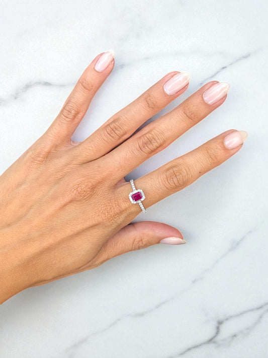 0.65 CT Ruby Halo Ring