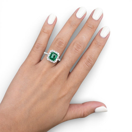 2.64 CT Emerald and Diamond Halo Ring